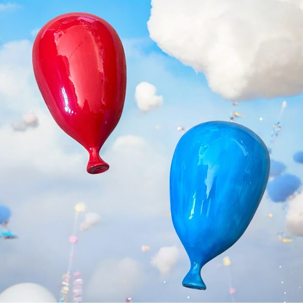 Set of 2 Ceramic Hanging Balloons / Red & Blue (EUC)